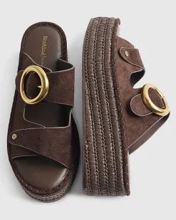 Brown Ring Buckle Strap Wedge Sandals
