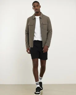 Brown Ripstop Texture Muscle Fit Shacket