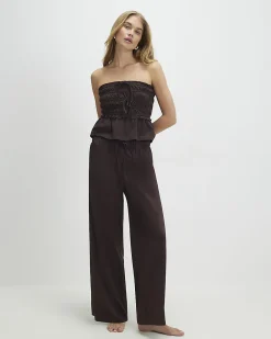Brown Ruched Bandeau Lounge Set
