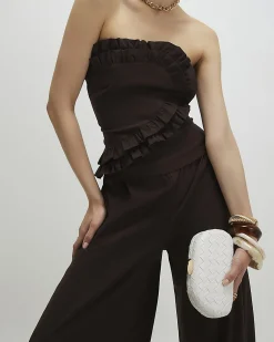 Brown Ruffle Bandeau Top
