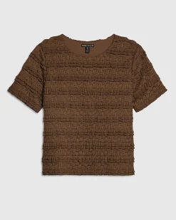 Brown Ruffle Lace Textured Top