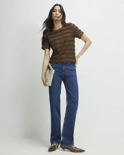 Brown Ruffle Lace Textured Top