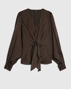 Brown Satin Knot Front Top