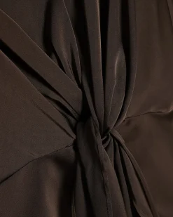 Brown Satin Knot Front Top