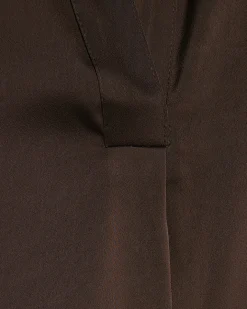 Brown Satin Short Sleeve Polo Top