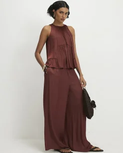 Brown Satin Sleeveless Top