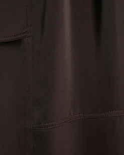 Brown Satin Wide Leg Cargo Trousers