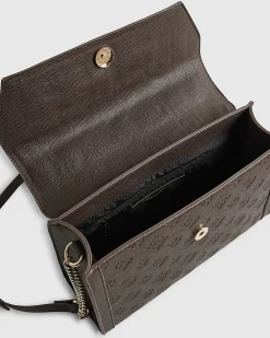 Brown Scarf Embossed Charm Tote Bag