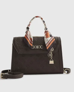 Brown Scarf Embossed Charm Tote Bag