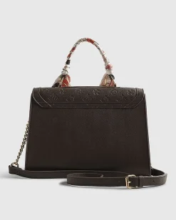 Brown Scarf Embossed Charm Tote Bag