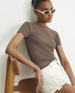 Brown Semi Sheer Short Sleeve Top