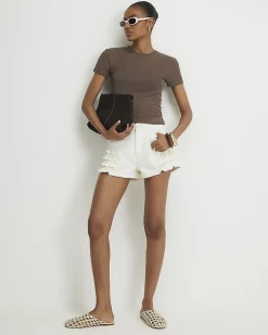 Brown Semi Sheer Short Sleeve Top