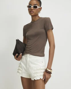 Brown Semi Sheer Short Sleeve Top