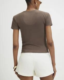 Brown Semi Sheer Short Sleeve Top