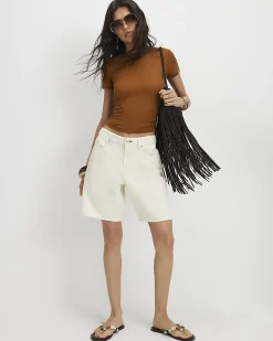 Brown Semi Sheer Short Sleeve Top