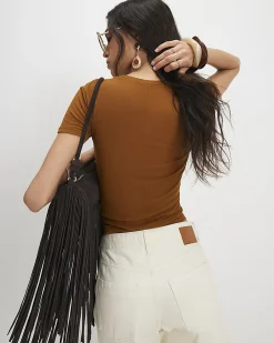 Brown Semi Sheer Short Sleeve Top