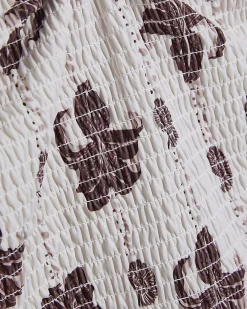Brown Shirred Palm Print Swimsuit