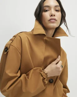 Brown Short Bubble Hem Trench Coat