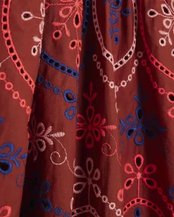 Brown Short Puff Sleeve Cutwork Mini Dress