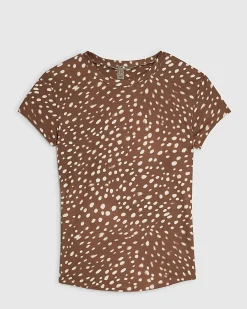 Brown Short Sleeve Animal Print Top