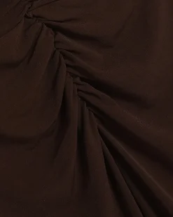 Brown Short Sleeve Cinched Waist Midi Dress