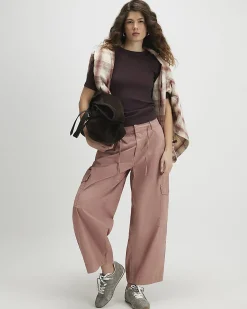 Brown Short Sleeve Cotton Fitted Top