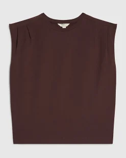 Brown Short Sleeve Pleat Shoulder T-shirt