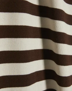 Brown Short Sleeve Striped Ribbed Midi Dress