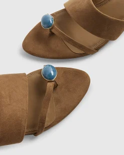Brown Skinny Heel Toe Gem Sandals