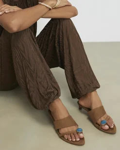 Brown Skinny Heel Toe Gem Sandals