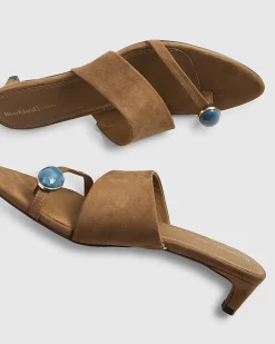 Brown Skinny Heel Toe Gem Sandals