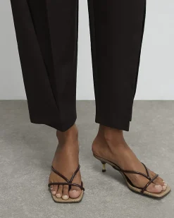 Brown Skinny Strap Toe Thong Heels