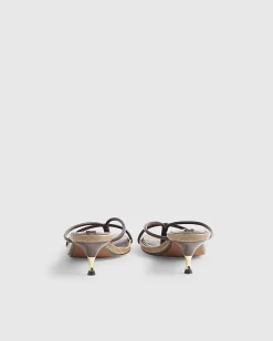Brown Skinny Strap Toe Thong Heels