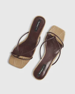 Brown Skinny Strap Toe Thong Heels