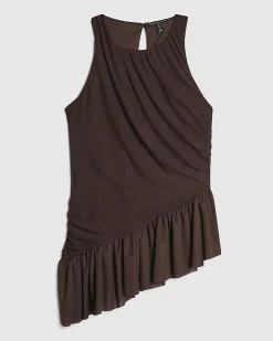Brown Sleeveless Bubble Hem Top