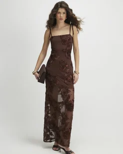 Brown Sleeveless Cornelli Maxi Dress