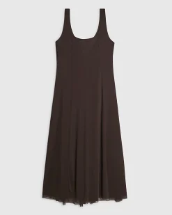 Brown Sleeveless Mesh Maxi Dress