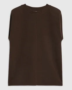 Brown Sleeveless Shoulder Pad Tank Top