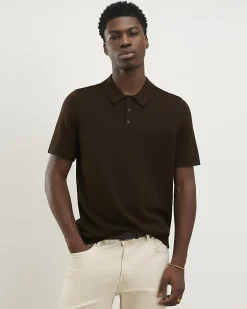 Brown Slim Fit Essential Knit Zip Polo Shirt