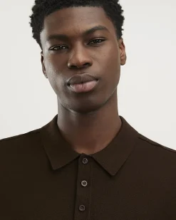 Brown Slim Fit Essential Knit Zip Polo Shirt