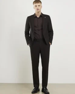 Brown Slim Fit Herringbone Suit Trousers