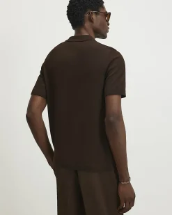 Brown Slim Fit Knitted Polo Shirt