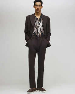 Brown Slim Fit Linen Blend Suit Trousers