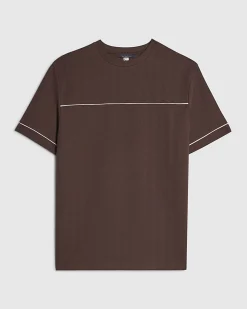 Brown Slim Fit Piped Textured T-Shirt