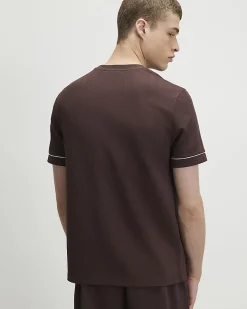 Brown Slim Fit Piped Textured T-Shirt