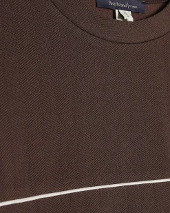 Brown Slim Fit Piped Textured T-Shirt