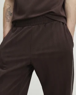 Brown Slim Fit Piped Textured Joggers