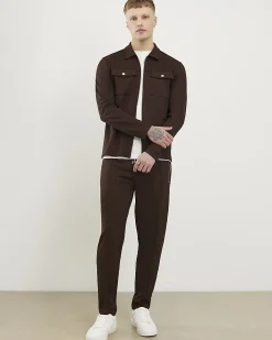 Brown Slim Fit Pique Shacket And Joggers Set