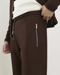 Brown Slim Fit Pique Shacket And Joggers Set