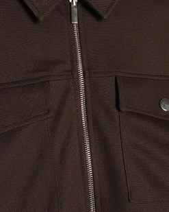 Brown Slim Fit Pique Shacket And Joggers Set